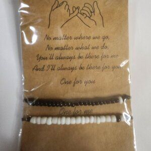 Matching Friendship Bracelets Set Black White Beads Adjustable Cord gift